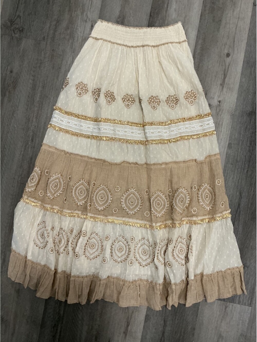 Papa Pia Cottagecore Boho Indie Artsy Hippie Lace Beige Maxi Skirt